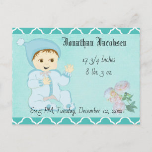 Infant Baby Boy in Blue with Flowers Postcard