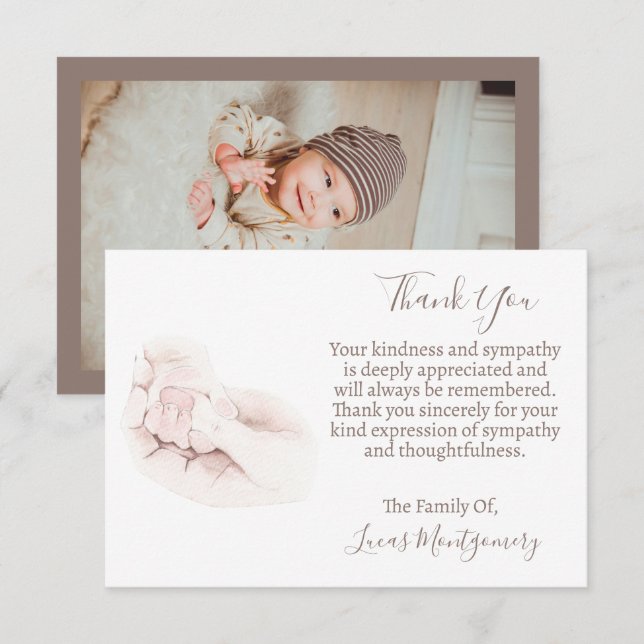 Infant Baby Funeral Photo Thank You, Sympathy   Note Card (Front/Back)