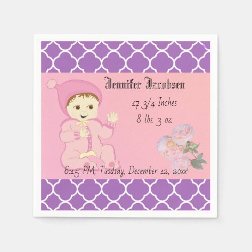 Infant Baby Girl in Pink with Flowers Napkins