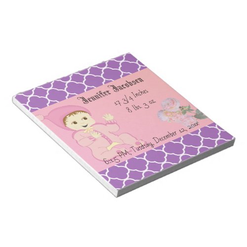 Infant Baby Girl in Pink with Flowers Notepad