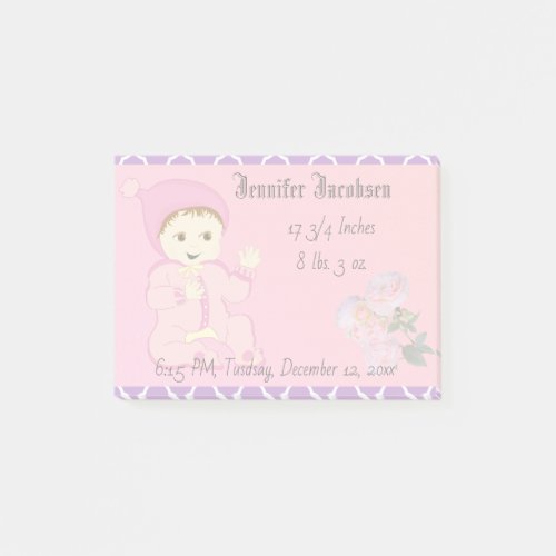 Infant Baby Girl in Pink with Flowers Post_it Notes