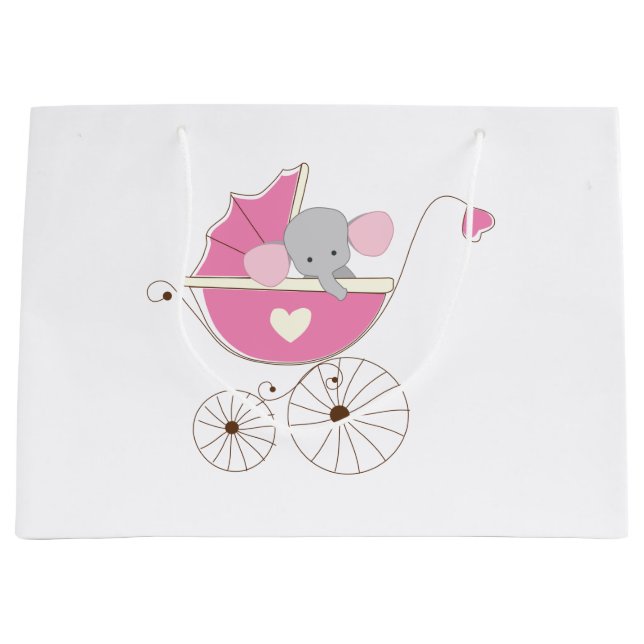 Infant Baby Girl Pink Elephant Large Gift Bag (Front)