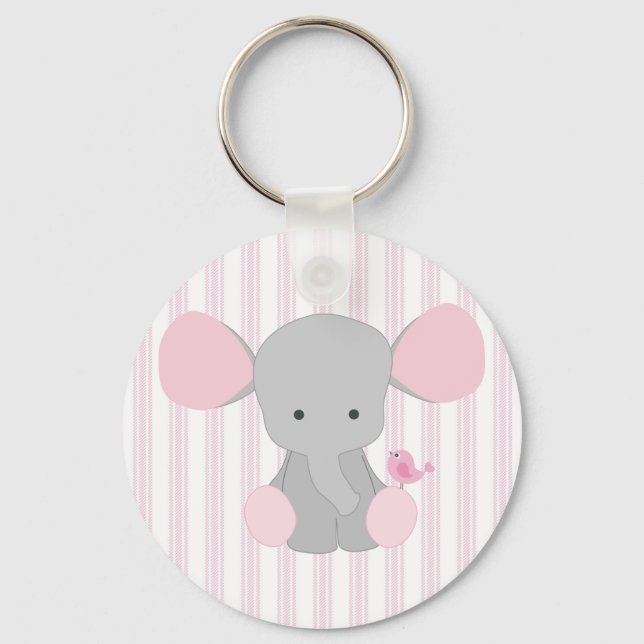 Infant Baby Girl Pink Elephant w/Stripes Keychain (Front)