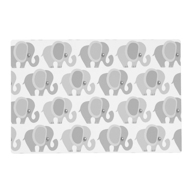 Infant Baby Neutral Gray Elephant Shower Gift Placemat (Front)