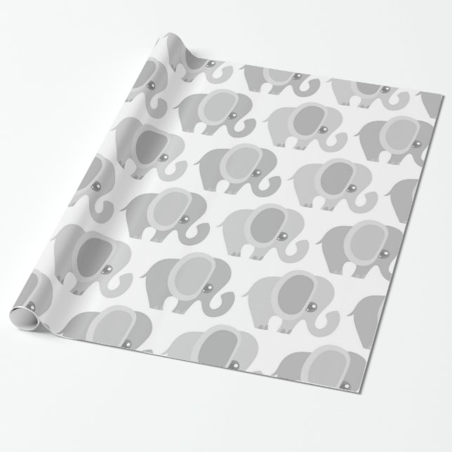 Infant Baby Neutral Gray Elephant Shower Gift Wrapping Paper (Unrolled)