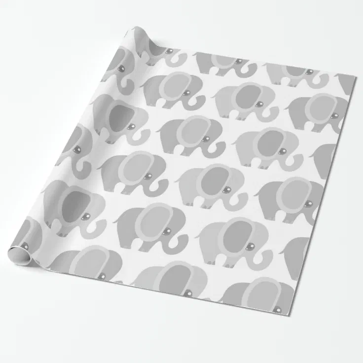 Infant Baby Neutral Gray Elephant Shower Gift Wrapping Paper Zazzle