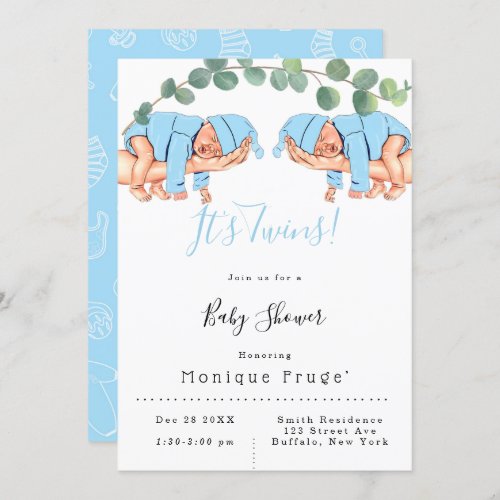 Infant Boy On Mommys Arm Its Twins Baby Shower  Invitation