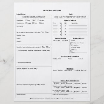 Infant Daily Report Sheet by Allita at Zazzle