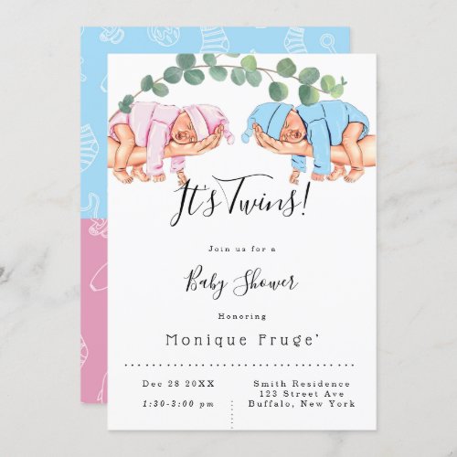 Infant Girl Boy Mommys Arm Its Twins Baby Shower Invitation
