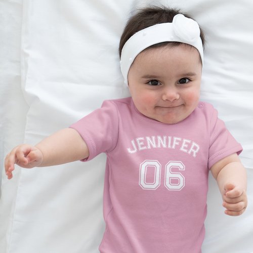 Infant Girl Name Jersey Number Pink Sports Cotton Baby Bodysuit