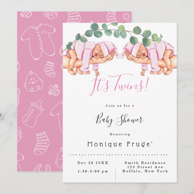 Infant Girl On Mommy’s Arm It’s Twins Baby Shower Invitation (Front/Back)