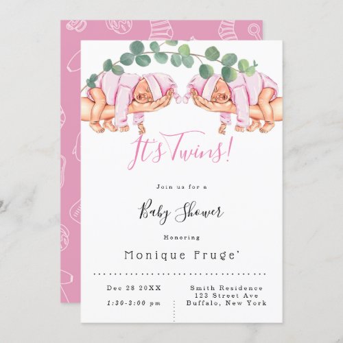 Infant Girl On Mommys Arm Its Twins Baby Shower Invitation