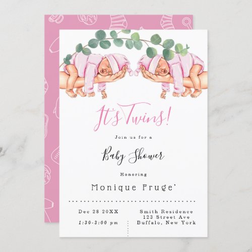Infant Girl On Mommys Arm Its Twins Baby Shower  Invitation