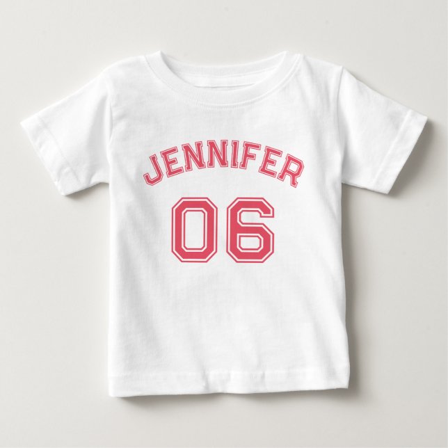 Infant Girl Pink Name Jersey Number Sports Cotton Baby T-Shirt (Front)