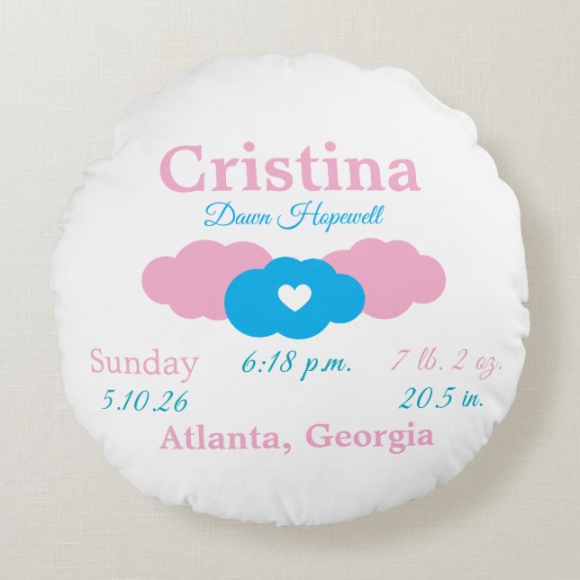Infant Girl's Round Birth Pillow (Front)