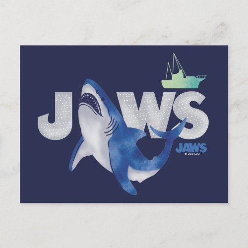 Infant Jaws Watercolor Shark  Boat Postcard