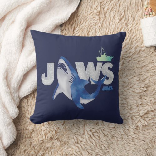 Infant Jaws Watercolor Shark  Boat Throw Pillow
