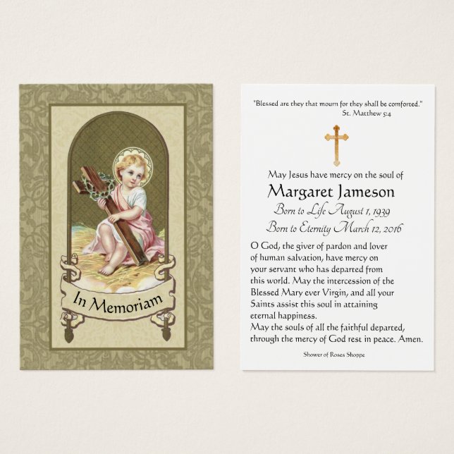 Infant Jesus Catholic Funeral Memorial Holy Card - (Front & Back)