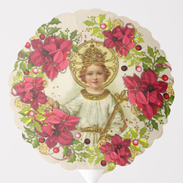 Infant Jesus Christmas Poinsettia Catholic Balloon (Front)