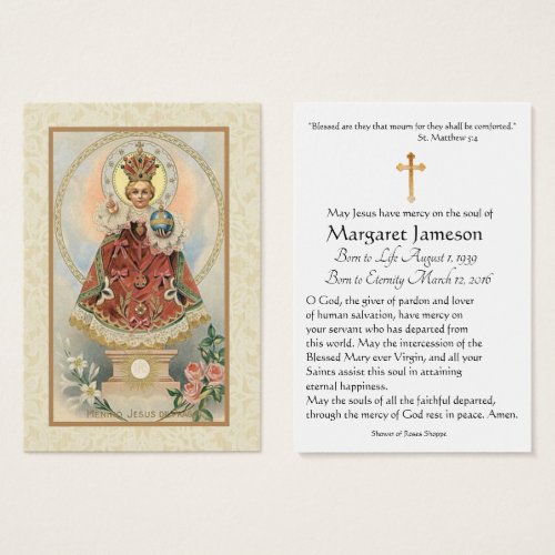 Infant Jesus Prague Funeral Memorial Holy Card _