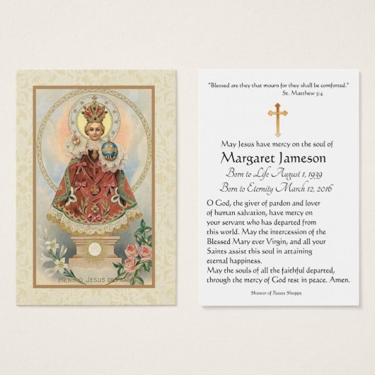 Infant Jesus Prague Funeral Memorial Holy Card - (Front & Back)