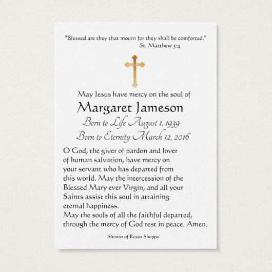 Infant Jesus Prague Funeral Memorial Holy Card - (Back)