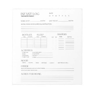 Infant Log, Infant Tracker, Infant Nanny Log Notepad