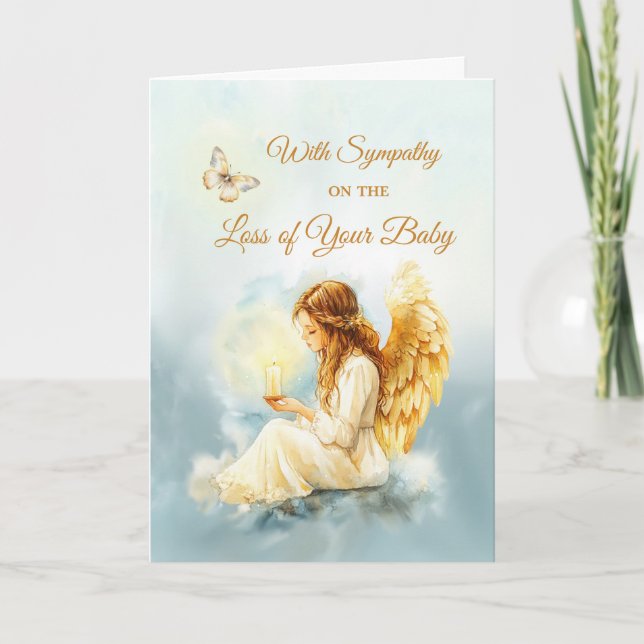 Infant Loss Sympathy Angel with Candle Butterfly Card (Front)