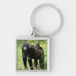 Infant Lowland Gorilla on Mother's Back Keychain