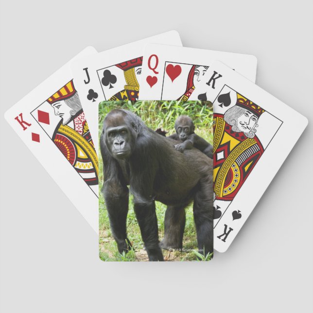 Infant Lowland Gorilla on Mother's Back Poker Cards (Back)