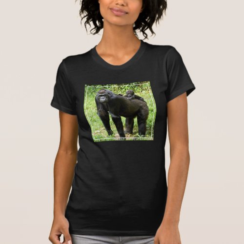 Infant Lowland Gorilla on Mothers Back T_Shirt