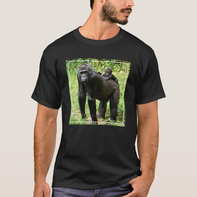 Infant Lowland Gorilla on Mother's Back T-Shirt (Front)