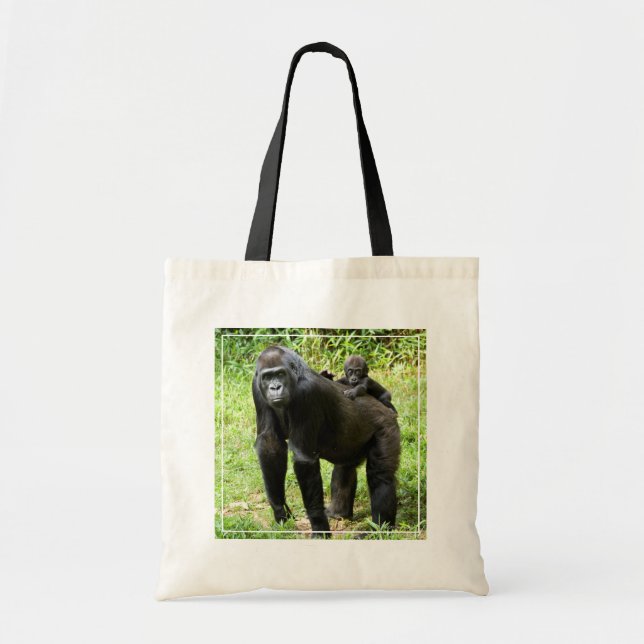 Infant Lowland Gorilla on Mother's Back Tote Bag (Front)