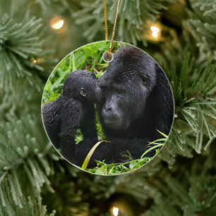 Infant Mountain Gorilla Kisses Silverback Gorilla Ceramic Ornament