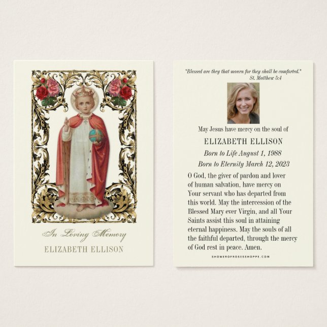Infant of Prague Funeral Prayer Card (Front & Back)
