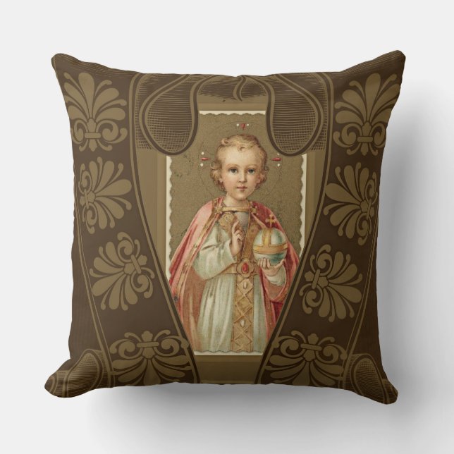 Infant of Prague Jesus with World Throw Pillow (Front)