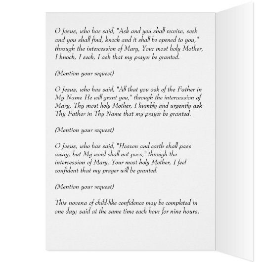 Infant of Prague Novena Greeting Card (Inside (Left))
