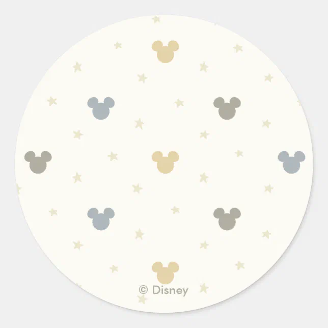 Infant Pastel Mickey Mouse Icon and Star Pattern Classic Round Sticker ...