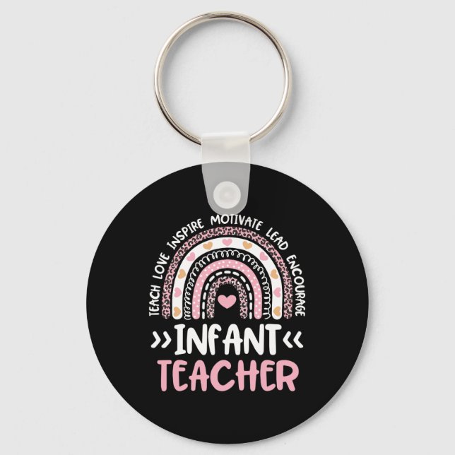 Infant Teacher Cute Tie Dye Rainbow Heart Daycare  Keychain (Front)