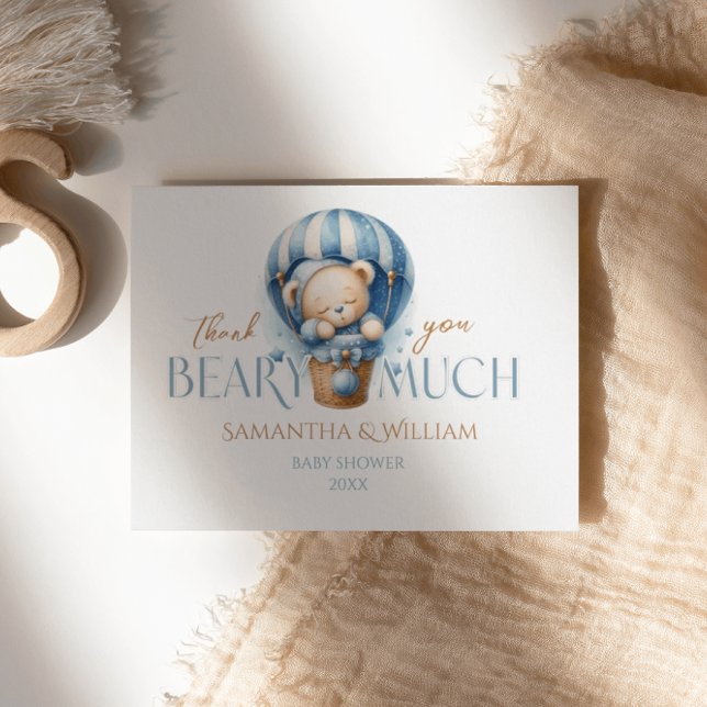 Infant Teddy Bear Blue Hot Air Balloon Thank You Card (Creator Uploaded)