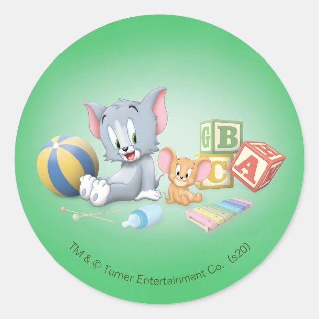 Infant Tom and Jerry Playing With Toys Classic Round Sticker (Front)