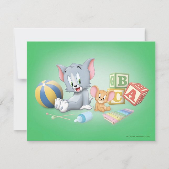Infant Tom and Jerry Playing With Toys Note Card (Front)