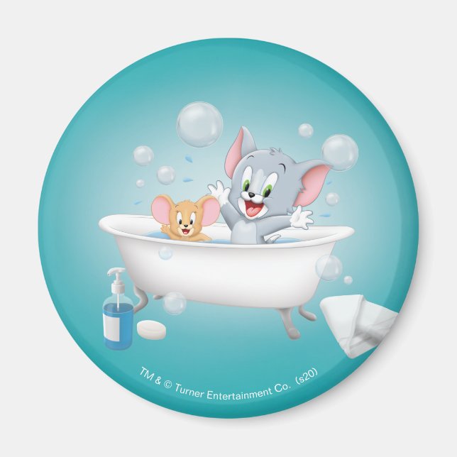 Infant Tom and Jerry Taking a Bath Magnet (Front)