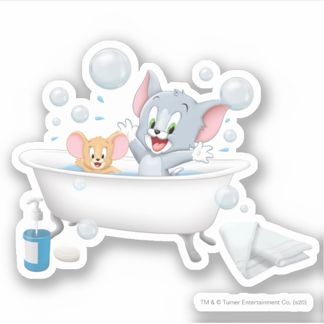 Infant Tom and Jerry Taking a Bath Sticker (Front)