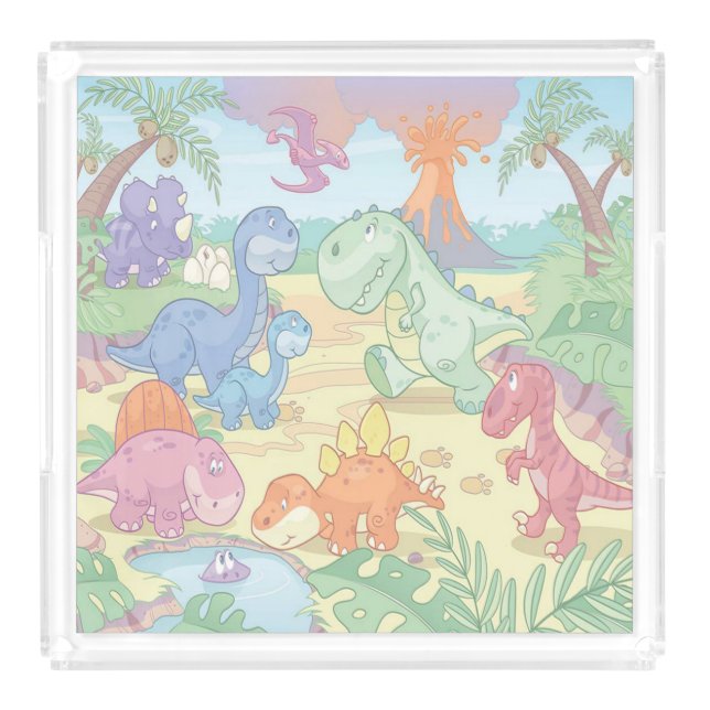 Infant Vanity Tray/Cartoon Dinosaurs Acrylic Tray (Front)