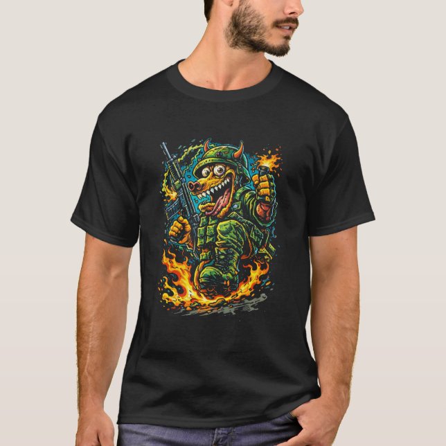 Infantry Rampage – Street Art Military Illustratio T-Shirt (Front)