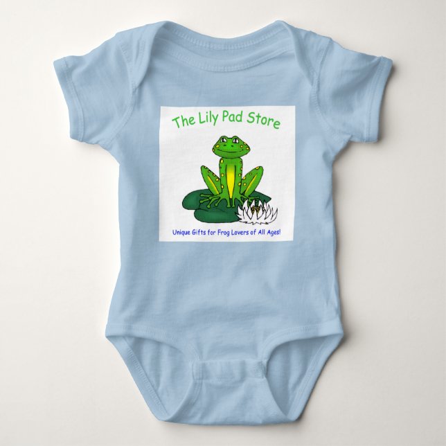 Infant's Frog on a Lily Pad Blue on White Bodysuit (Front)
