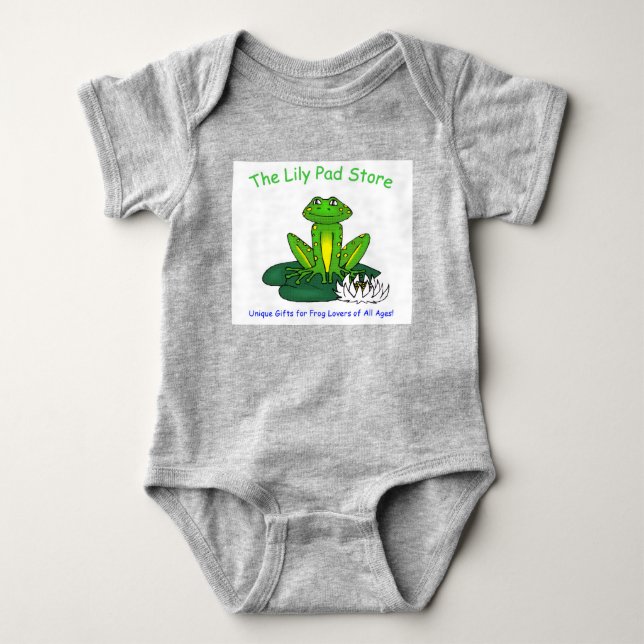 Infant's Frog on a Lily Pad Gray Bodysuit (Front)