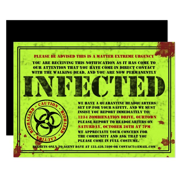 Infected Notice Zombie Halloween Party Invitations