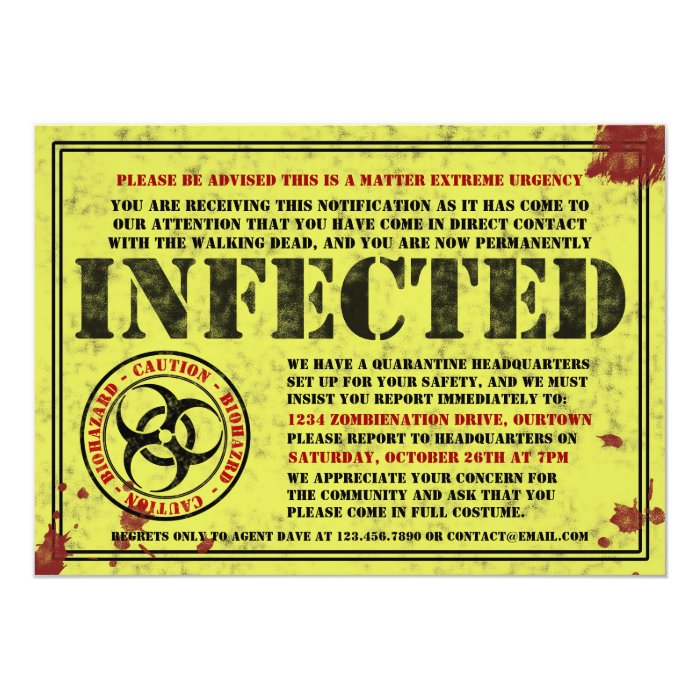 infected notice zombie halloween party invitations zazzle zombie party invitations